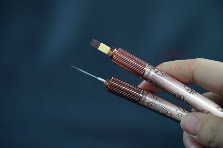 纹绣复古手工笔打雾纹秀笔通用绣眉纹眉笔 纹绣笔杆雕眉笔 刀架