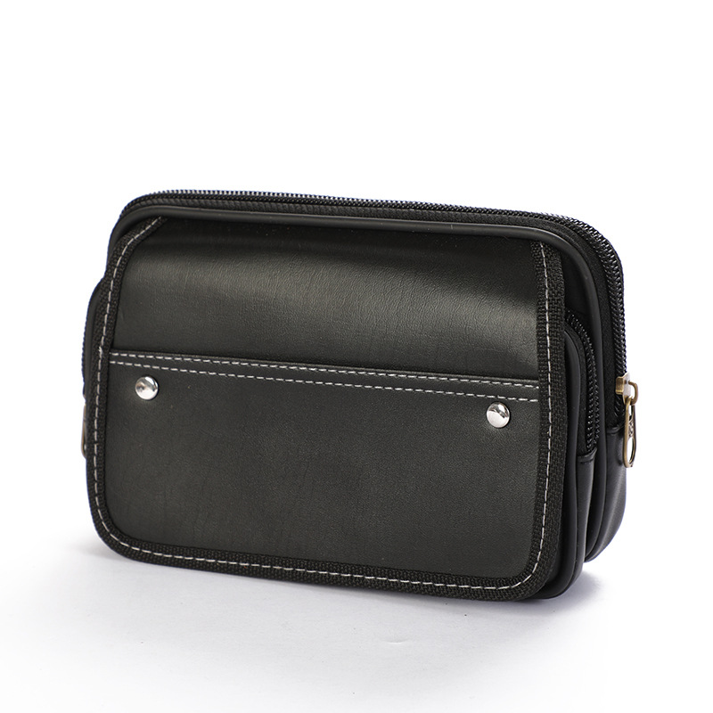 New Black Business Mobile Phone Waist Bag Men's Multi-Functional Double-Layer Small Square Bag Gift Customization Coin Purse Customization