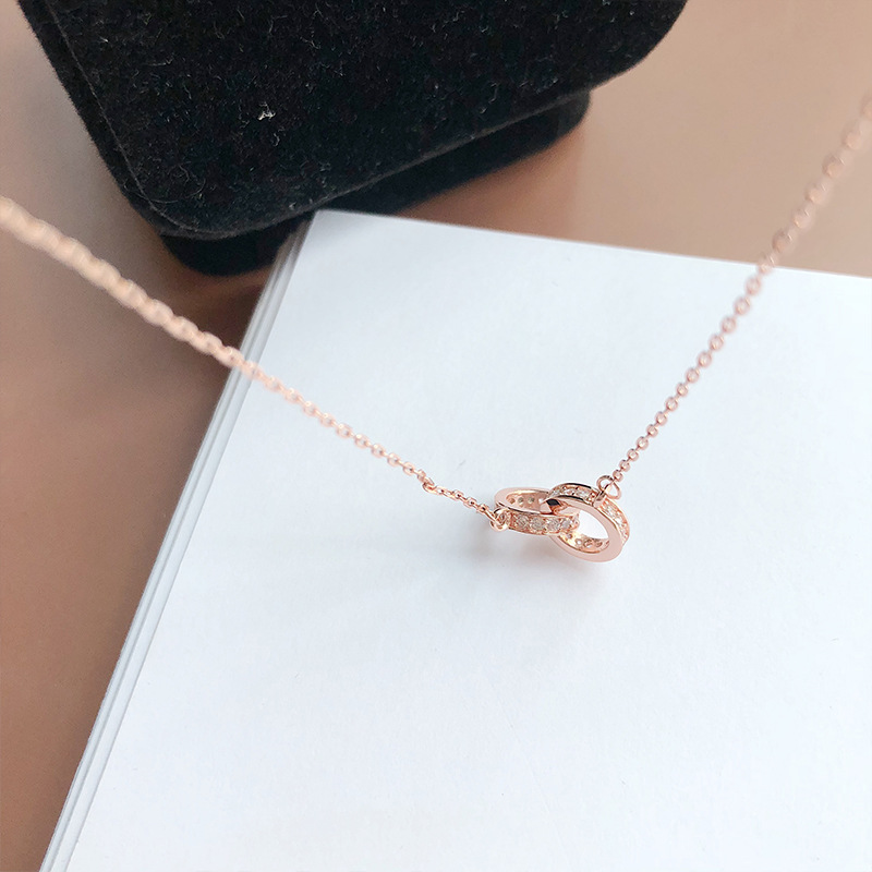 s925纯银新加坡chomel双环项链女小众设计感圆圈ins风精致锁骨链