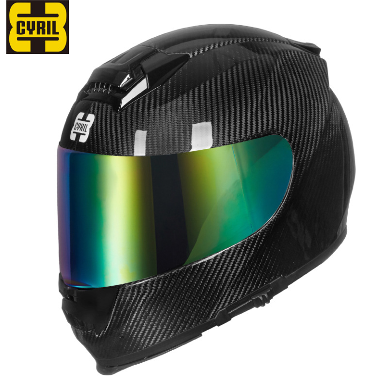 台湾cyril碳纤维头盔超轻摩托车全盔灰赛车机车四季夏季男女通用
