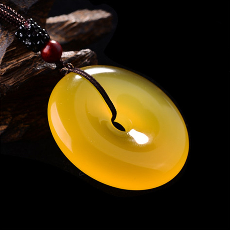 黄玛瑙挂件男女款情侣玉石项坠批发 黄玉髓平安扣吊坠