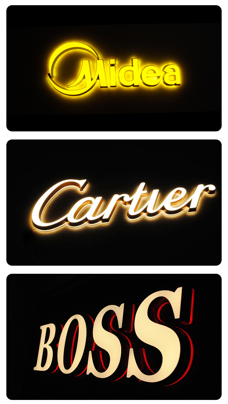 亚克力无边迷你发光字 树脂铝边金属背光字 霓虹灯招牌广告字定制