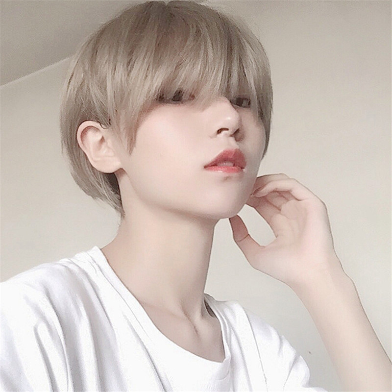 伪娘女装大佬假发女短直发男女时尚帅气浅粉色纹理短发男厂家现货