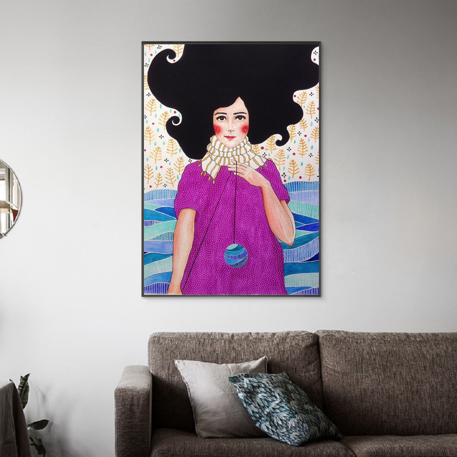 北欧抽象女孩头发海报帆布画装饰画芯wish速卖通爆款画芯客厅装饰
