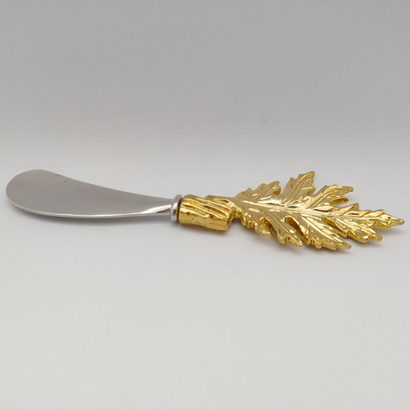 金色枫叶造型奶油刀 定制锌合金芝士刀 环保芝士黄油刀
