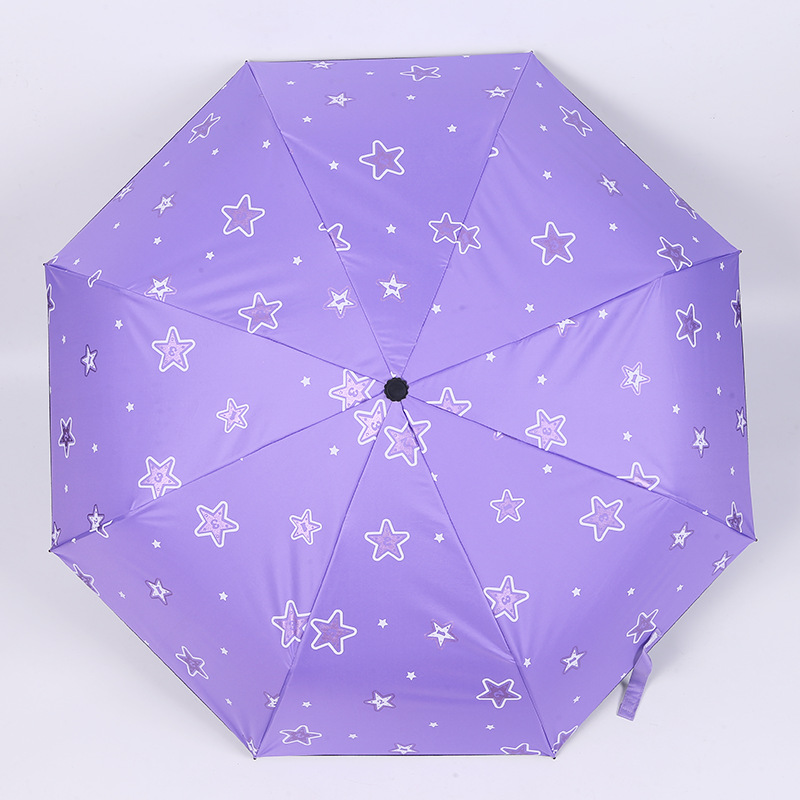 Korean Creative Tri-Fold Folding Umbrella Vinyl Sun Umbrella Advertising Umbrella Logo Gift Star Umbrella in Stock