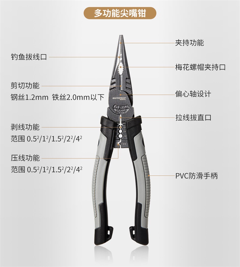 德国麦思德省力老虎钳工业级尖嘴钳剪钢丝钳子多功能万用电缆剪线