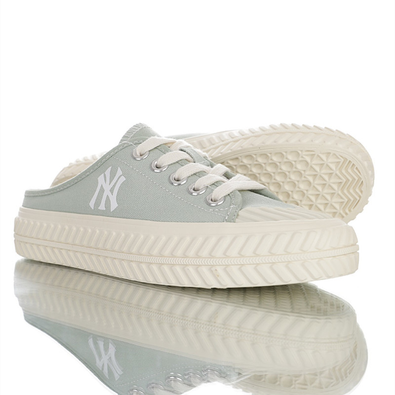 mlb洋基队半拖帆布鞋休闲小白鞋饼干女鞋男硫化ny情侣鞋一件代发