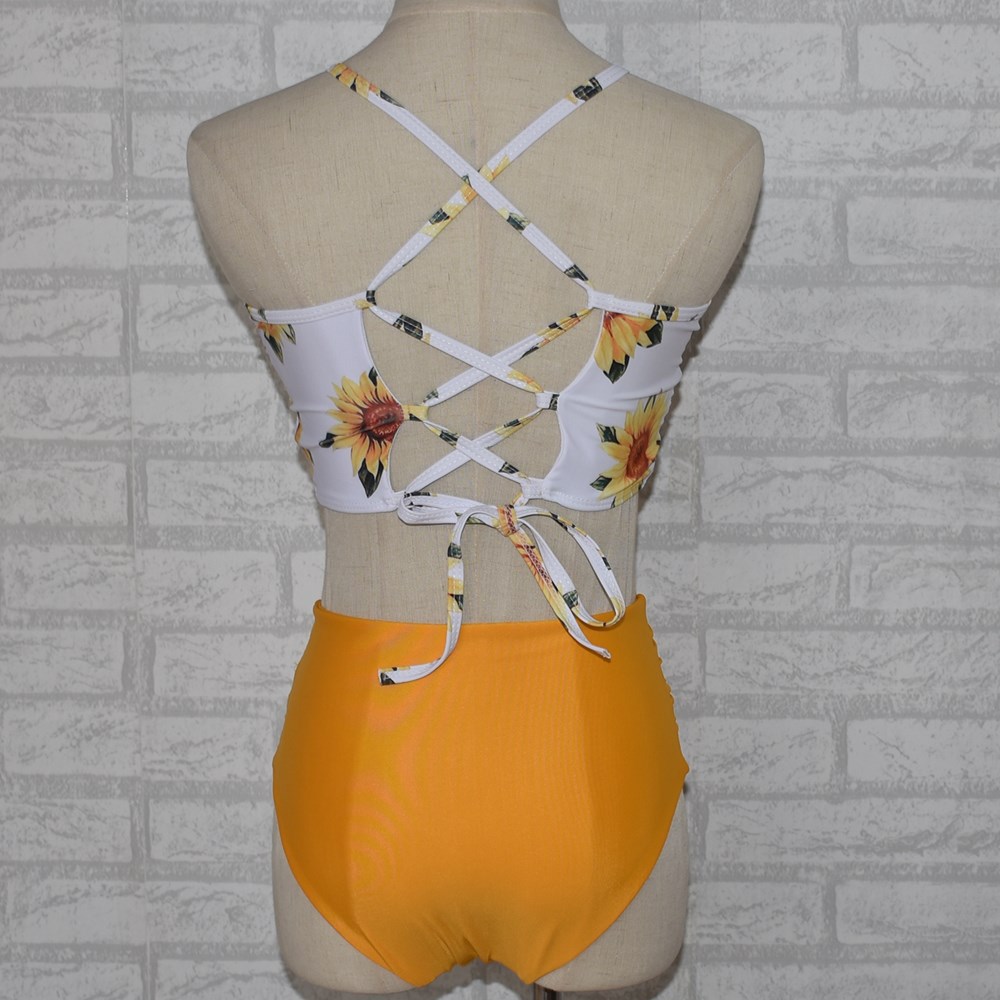 欧美跨境分体绑带高腰泳衣亚马逊新款性感比基尼厂家批发泳装