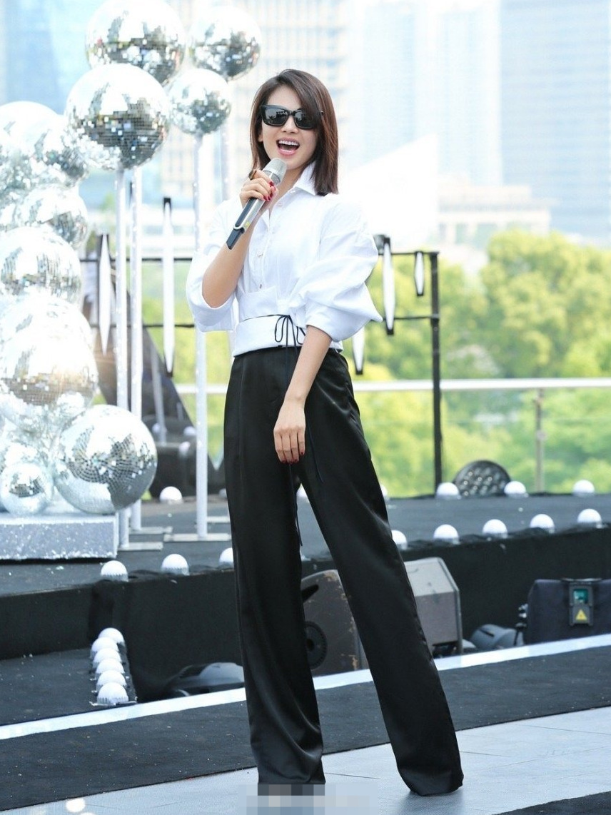 2021春夏款刘涛明星同款纽扣系带衬衫醋酸长裤套装直筒裤职场