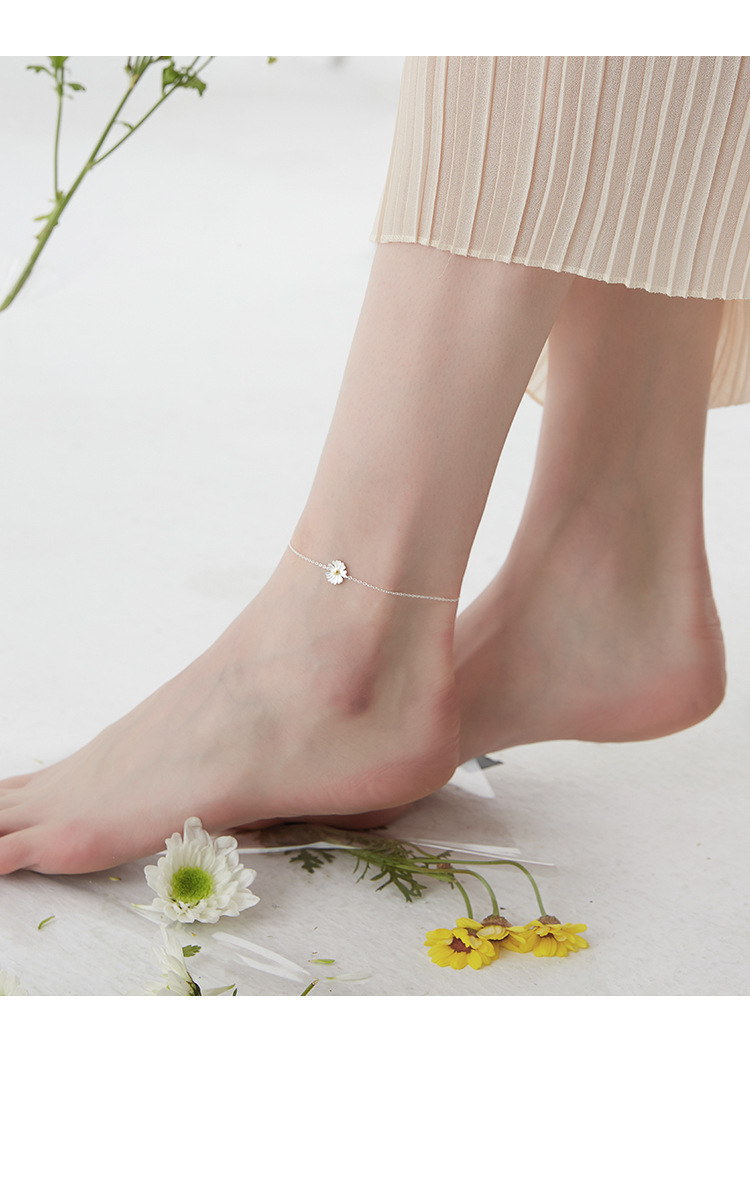 s925纯银雏菊女脚链子性感2022年脚链新古风配饰森系小众清新饰品