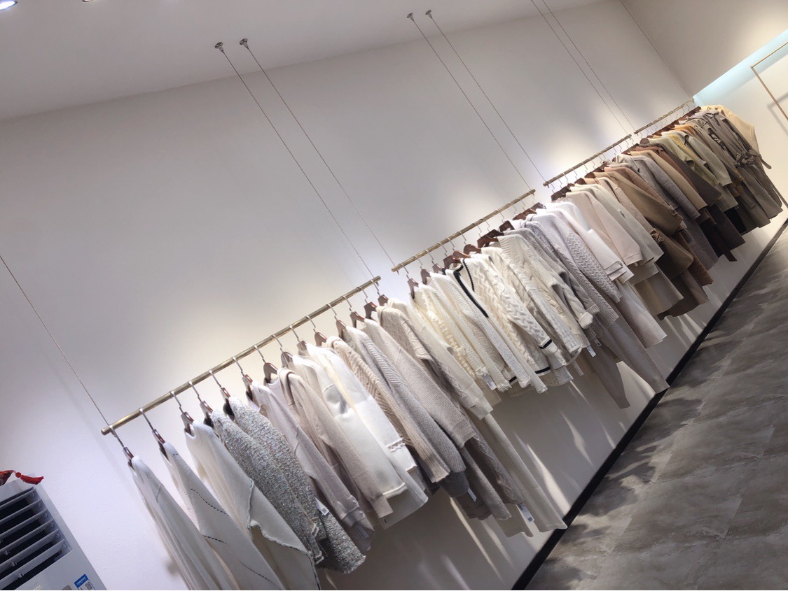 服装店悬挂吊顶展示架钢丝吊架女装店童装店挂衣架银色北欧风