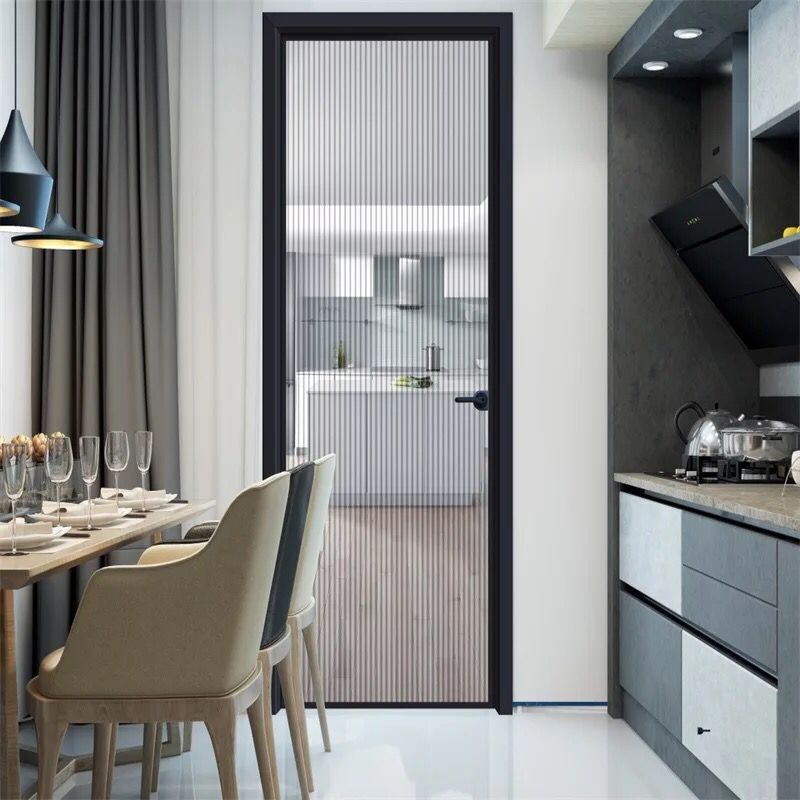 超白长虹黑色18窄边框卫生间灰茶油砂平开门厨房工艺磨砂玻璃门