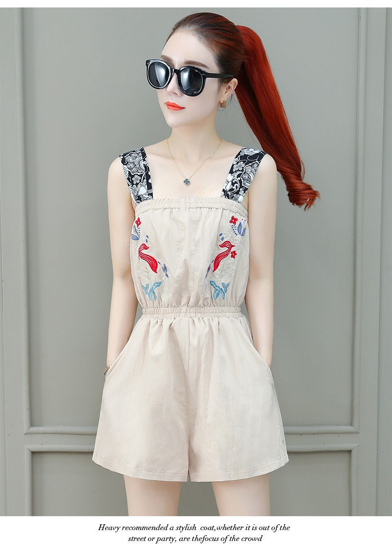 连体裤女装潮2019夏季新款时尚洋气质阔腿短裤夏装吊带连体衣套装