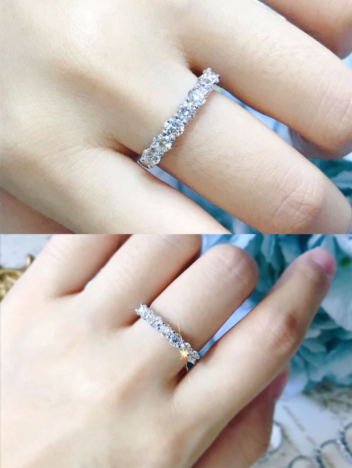 18k金钻石排戒钻戒1.00ct钻石戒指 单戴叠戴钻石碎钻排戒附带证书