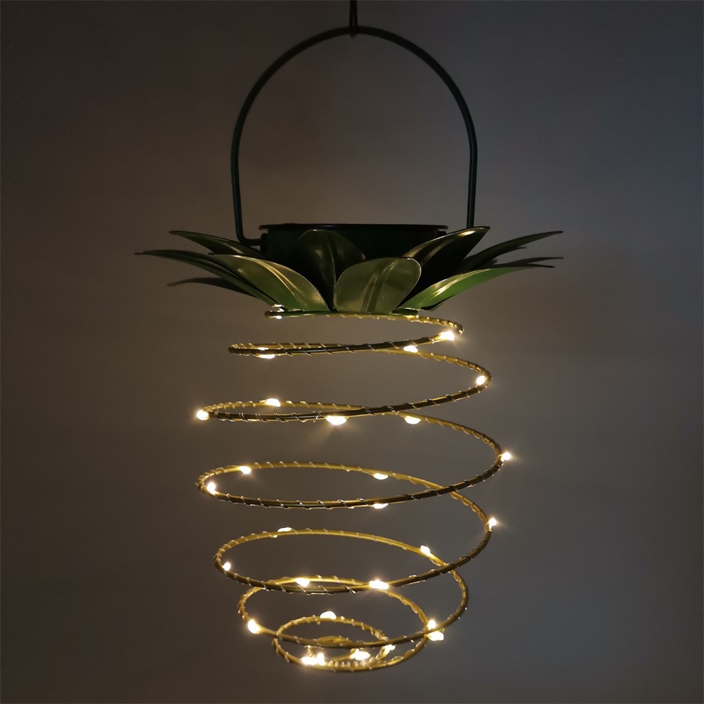 跨境热卖led太阳能铁艺菠萝灯手提小夜灯花园庭院防水装饰铜丝灯