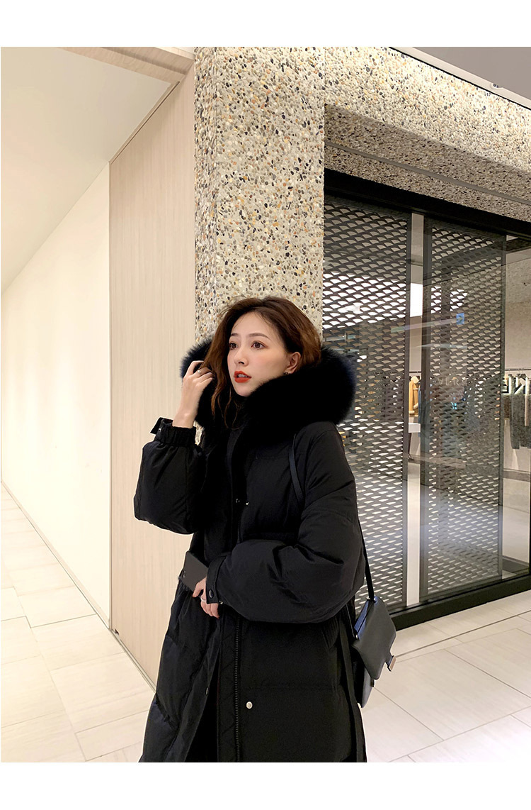 夏诗文同款羽绒服女2020新款冬中长款白鸭绒大毛领加厚外套面包服