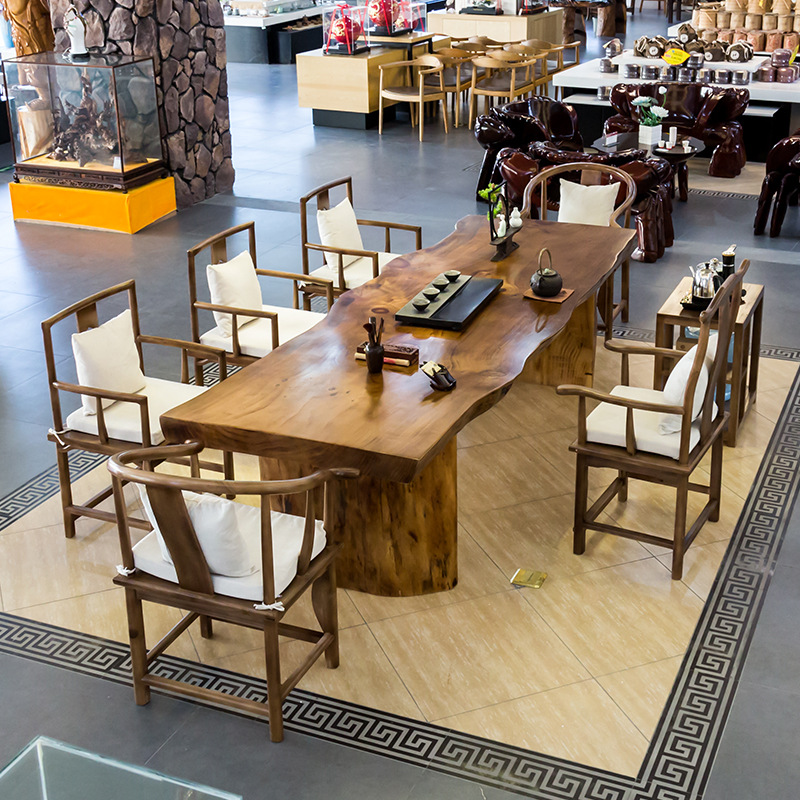 原木大板茶桌办公室实木茶台新中式功夫喝茶现代简约泡茶桌椅组合
