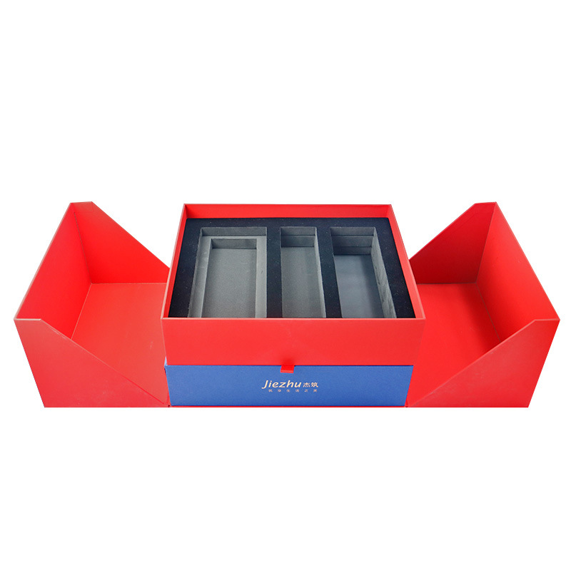 红色logo烫金双层双开翻盖礼盒 企业定制年货丝巾茶叶包装盒