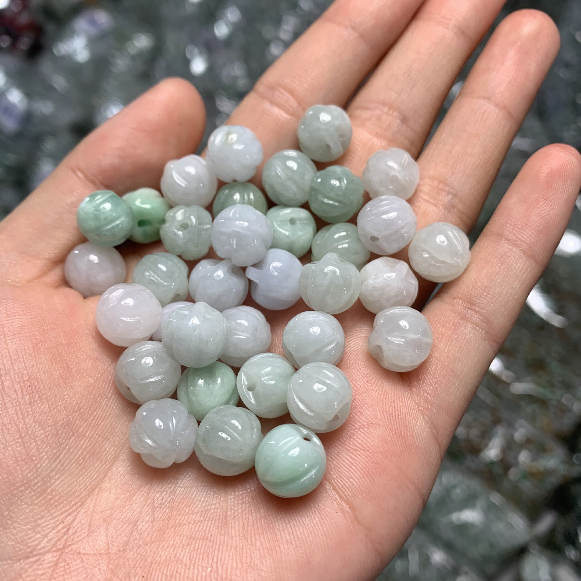 翡翠南瓜珠玉石散珠批发 冰糯种翡翠 南瓜圆珠饰品配件