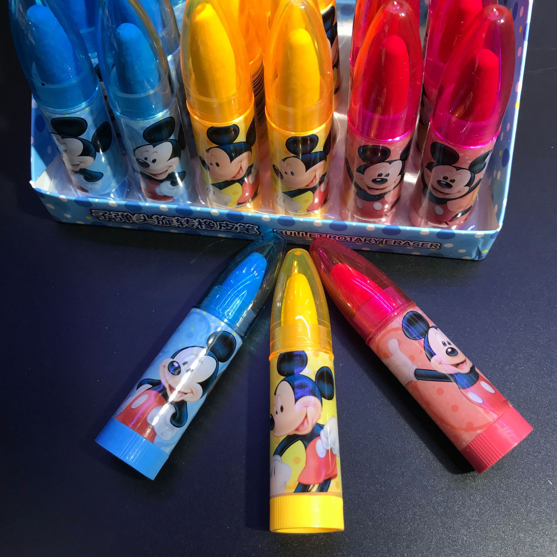 可爱迷你卡通米老鼠子弹头旋转橡皮擦小女孩米奇橡皮擦礼物文具