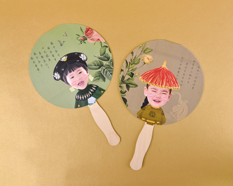 节日装扮用品创意定制生日派对回礼带头像照片纸扇子可印logo文字
