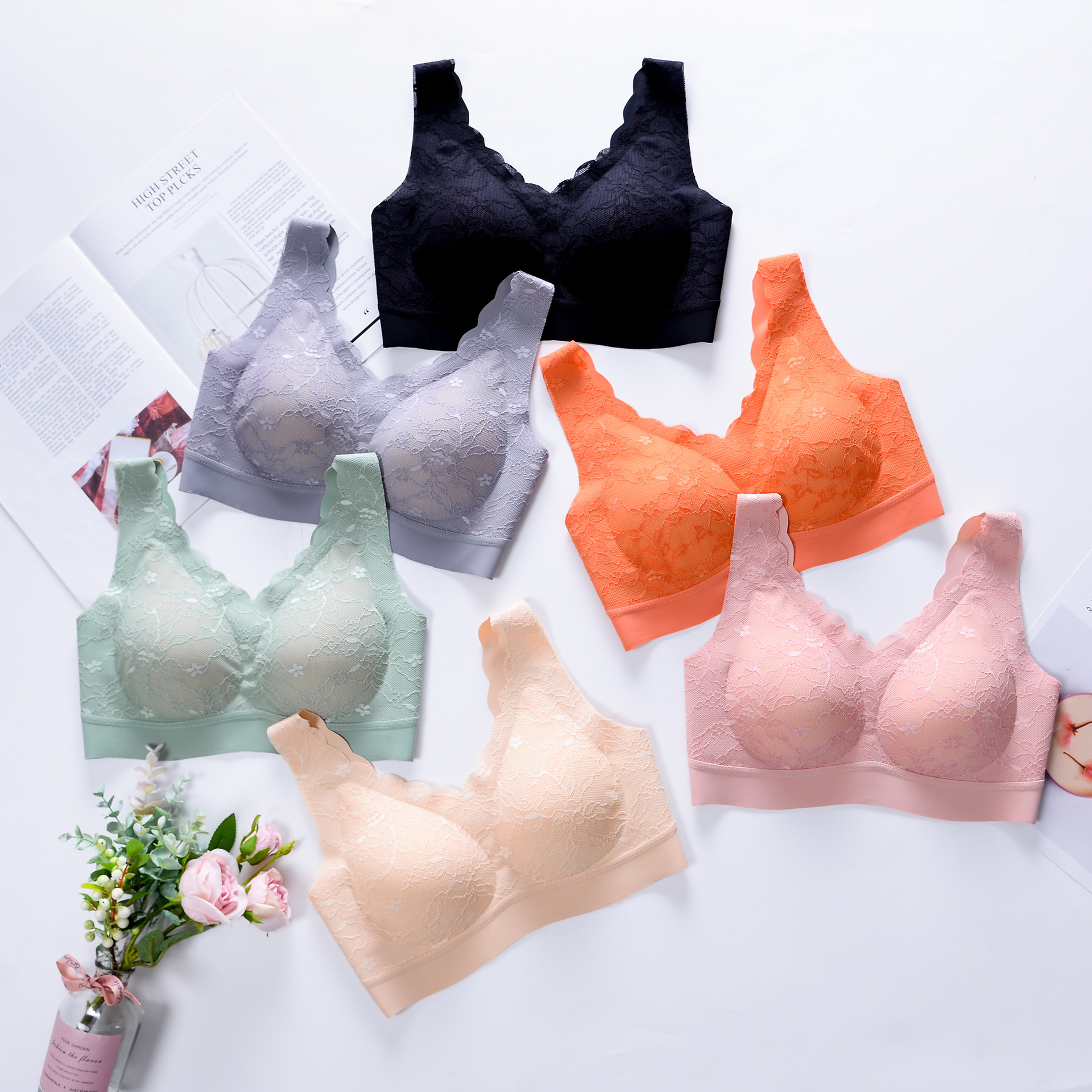 2020新款泰国乳胶2.0内衣女调整型无痕运动背心蕾丝美背聚拢文胸t