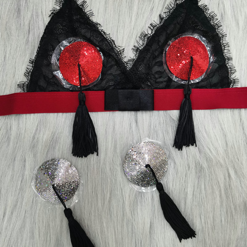 现货血滴子反复使用乳贴 性感亮片圆形流苏胸贴 厂家批发美胸贴