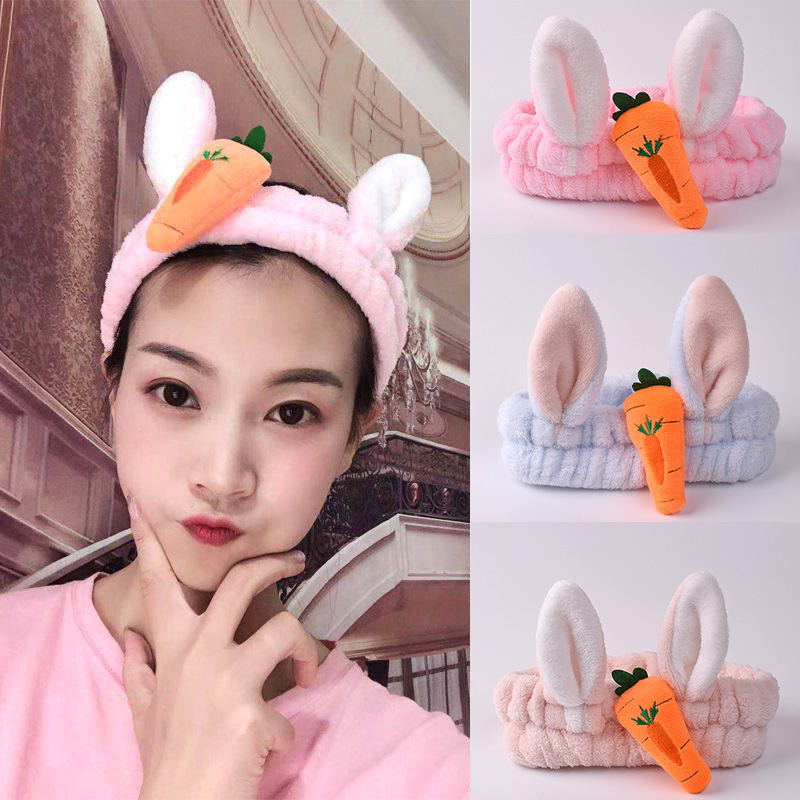 korean creative carrot rabbit ears face wash hair band internet celebrity headscarf flannel headband head accessories factory wholesale