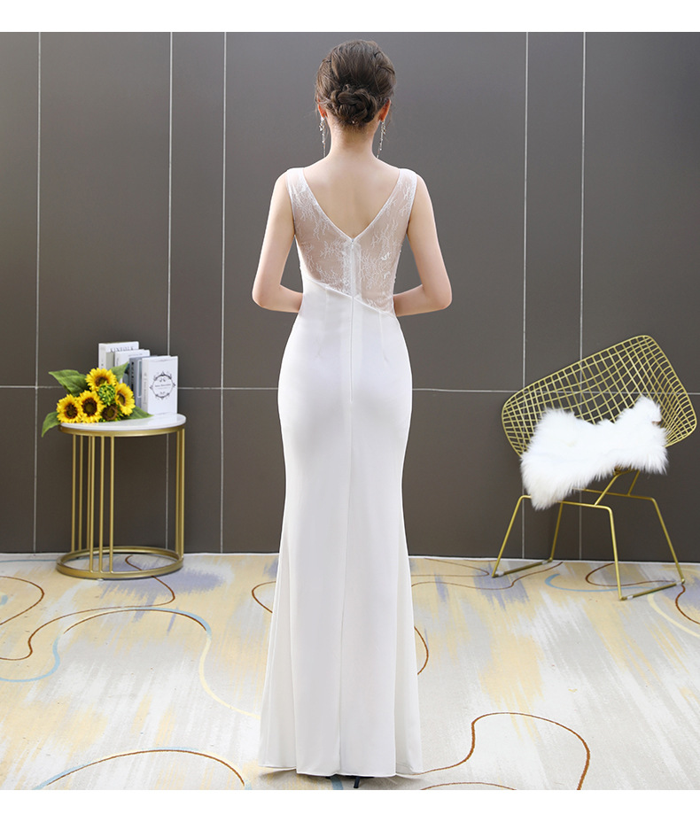 晚礼服性感高开叉白色新款修身透视装蕾丝双肩长款夜店晚礼服