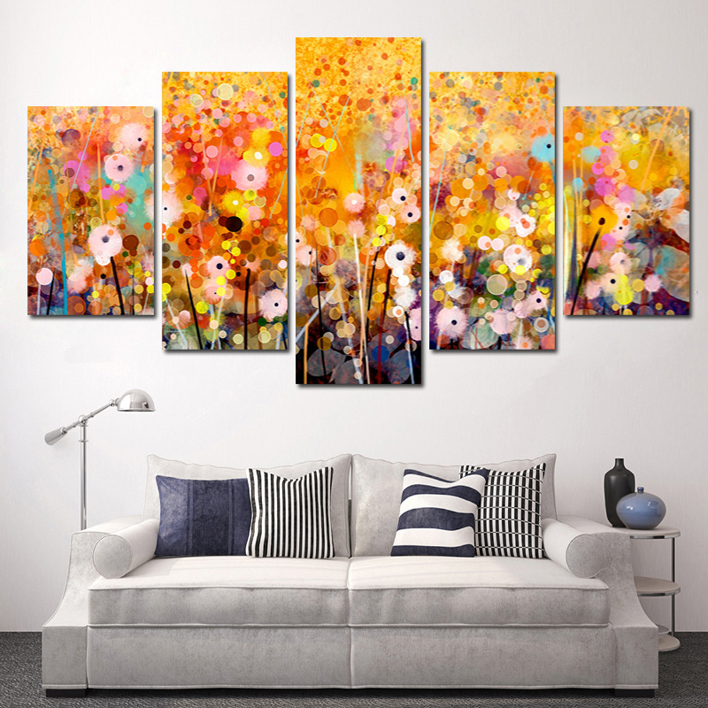 现代简约五联彩色抽象画 喷绘画 创意沙发背景墙装饰画挂画油画