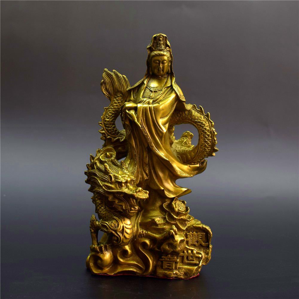 黄铜御龙观音摆件佛像观世音菩萨像观音像站龙观音南海观音菩萨