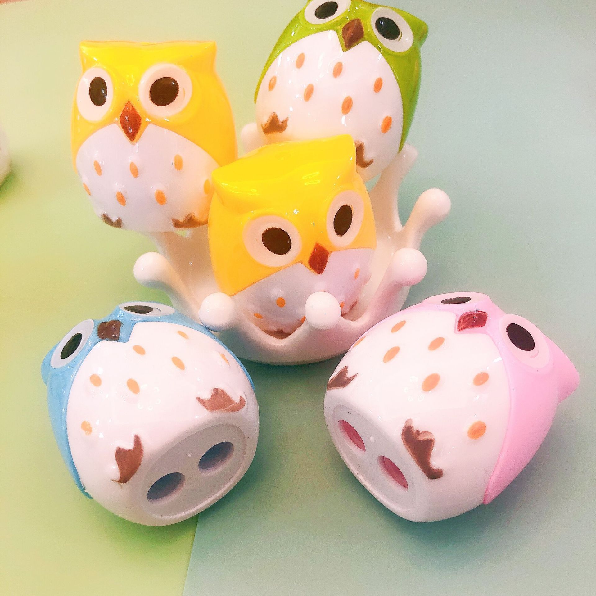 创意铅笔刀 可爱卡通猫头鹰双孔刨笔器 手动削笔刀 转笔刀