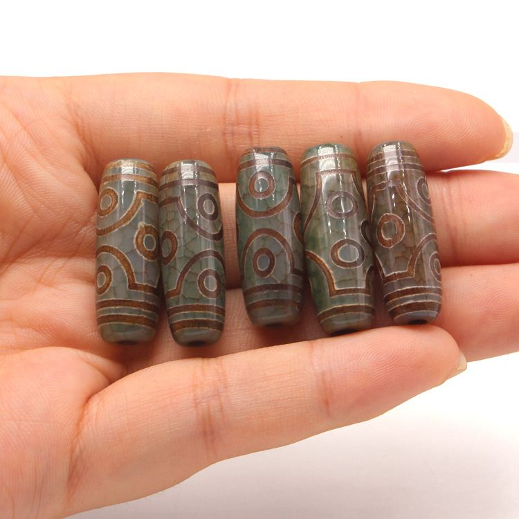 厂家批发天然绿龙纹玛瑙古法天珠吊坠diy玛瑙财神九眼天珠散珠
