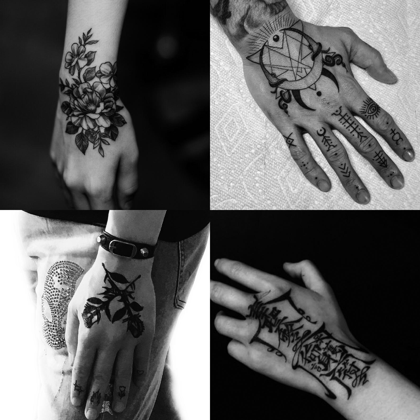 厂家批发 定制手背防水纹身贴 创意暗黑 玫瑰 骷髅纹身贴纸