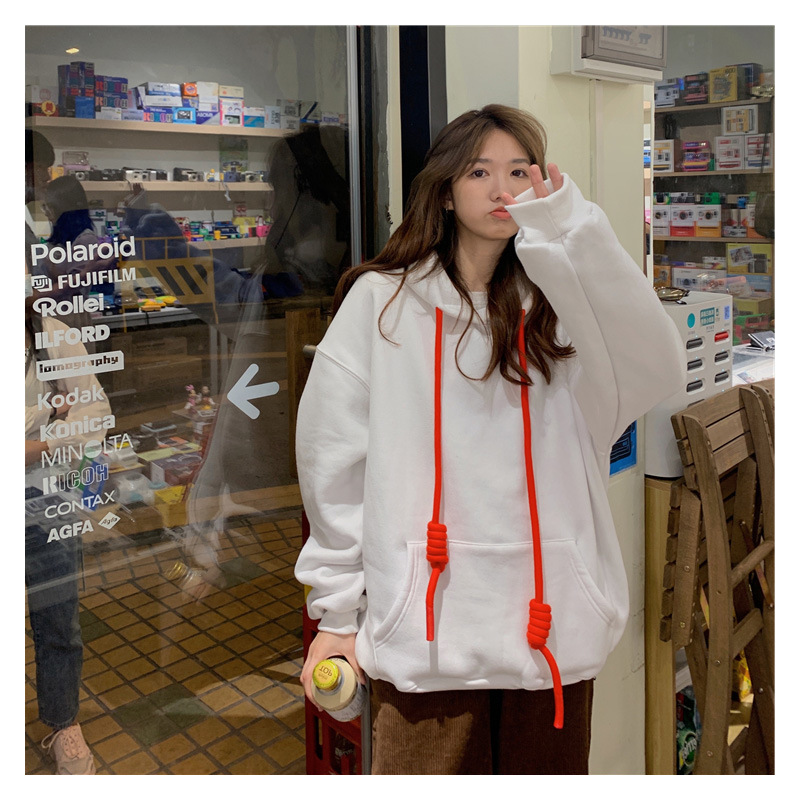 加绒加厚卫衣女秋冬2020新款韩版学生宽松百搭纯色连帽外套ins潮