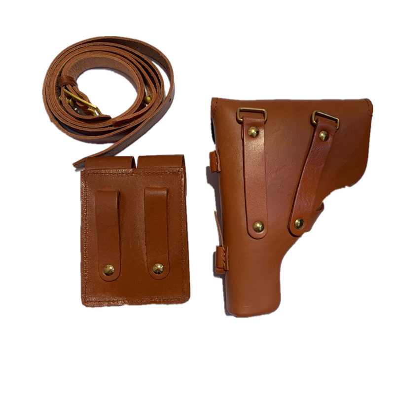 92式黄牛皮枪套92g三件套手枪套真皮54式皮套军迷正品收藏影视道