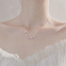 INS时尚设计感镂空花朵锁骨链女韩式甜美少女感粉色镶钻樱花项链