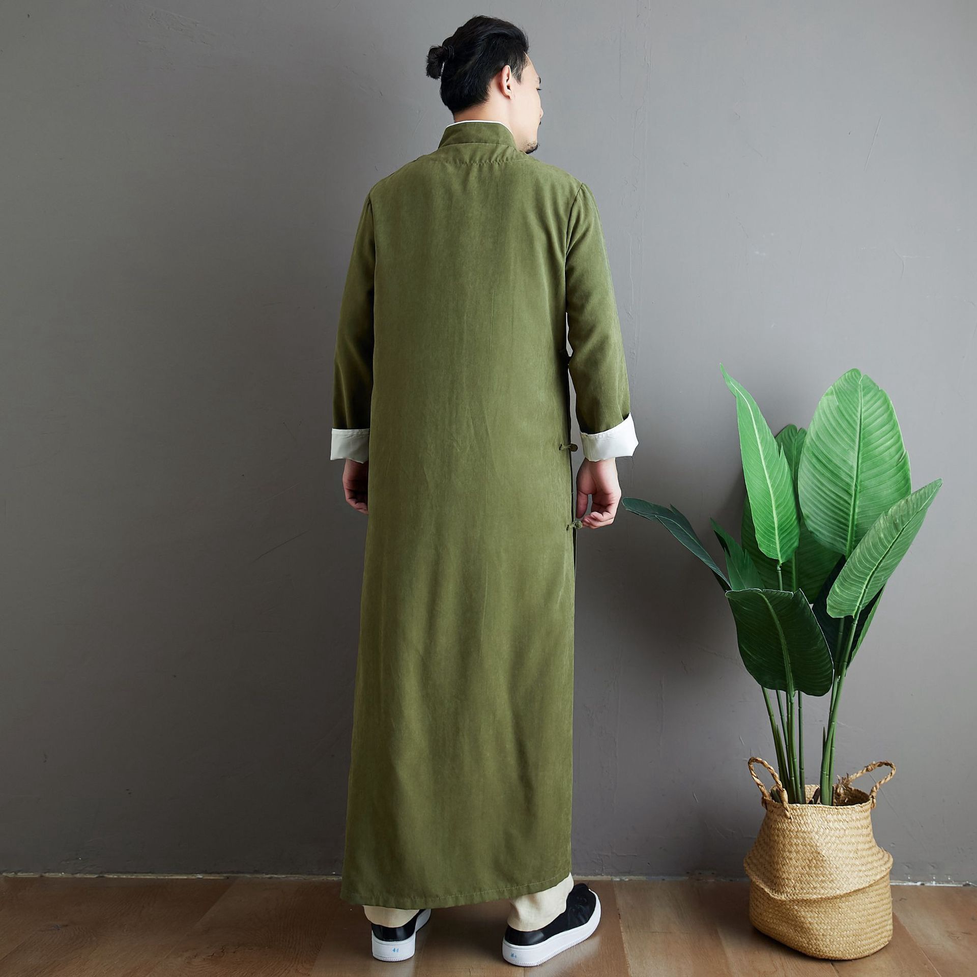 中国风男装春夏长袍马褂男宽松盘扣相声大褂演出服中式民国长衫男