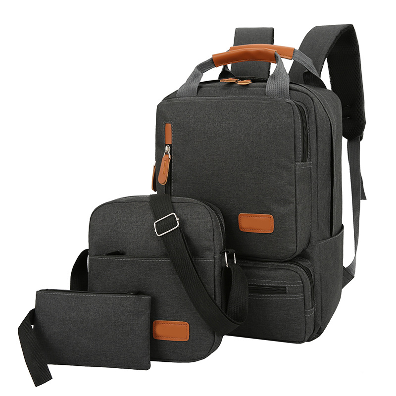 Cross-Border New Arrival Three-Piece Backpack USB Large Capacity Simple Business Computer Bag Travel Bag Backpack