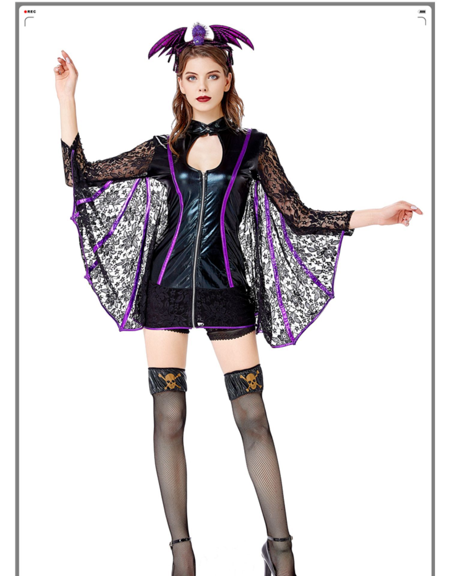 特价 万圣节紫色蝙蝠服装 halloween恶魔装女巫装345吸血鬼女