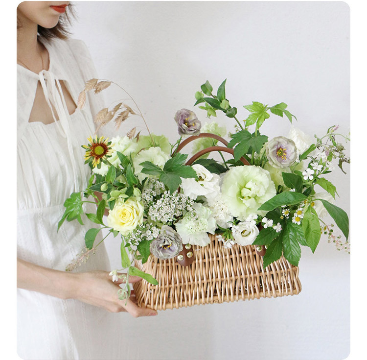 藤编竹编手工花篮手提插花篮花店摆件花艺装饰鲜花花束手提篮竹篮