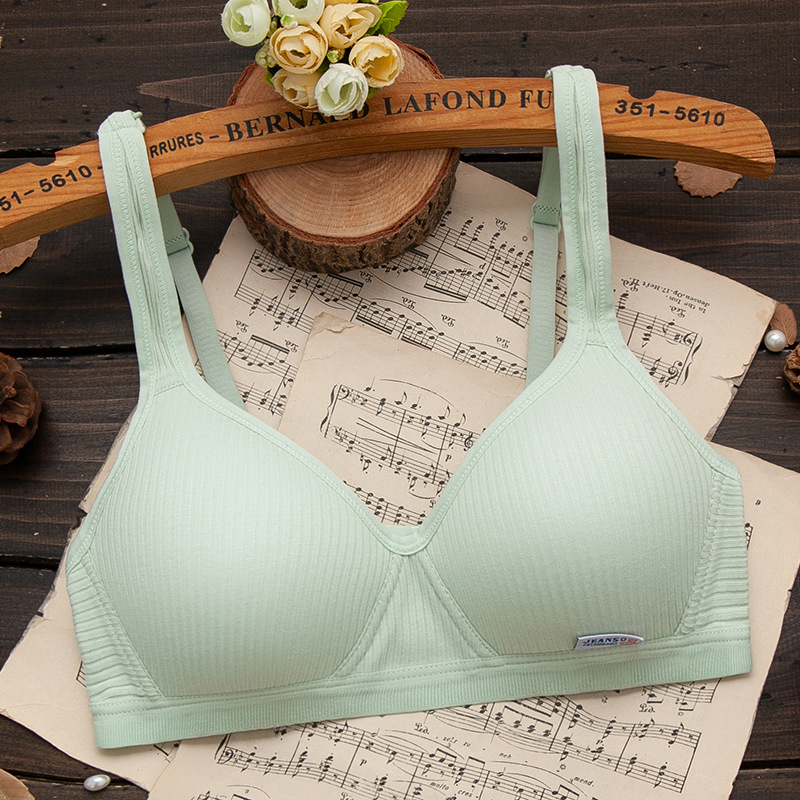 Korean Style Simple Pure Cotton Girl's Underwear Student Bra High School Development Period Thin Wireless Push up Shaping Bra