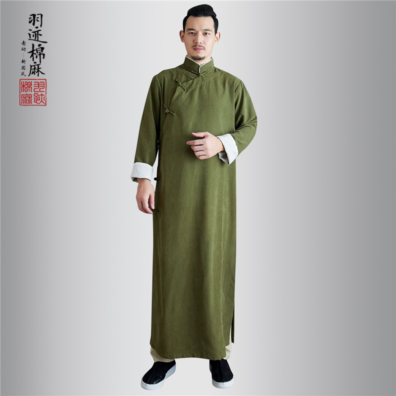 中国风男装春夏长袍马褂男宽松盘扣相声大褂演出服中式民国长衫男