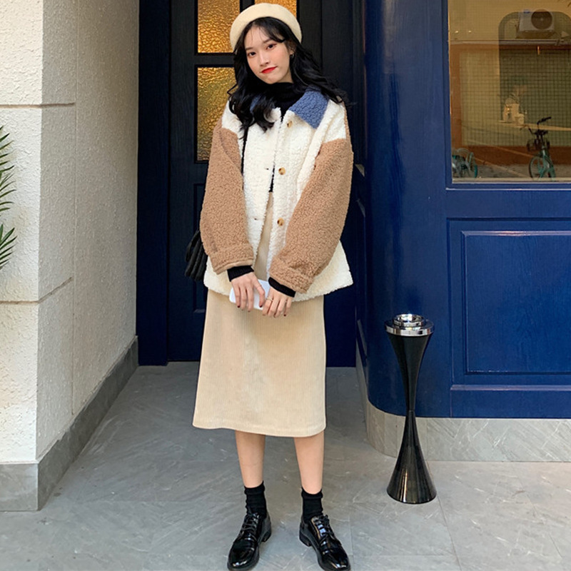 羊羔毛外套ins潮原宿港风女冬日系风格穿搭冬装2020年新款棒球服