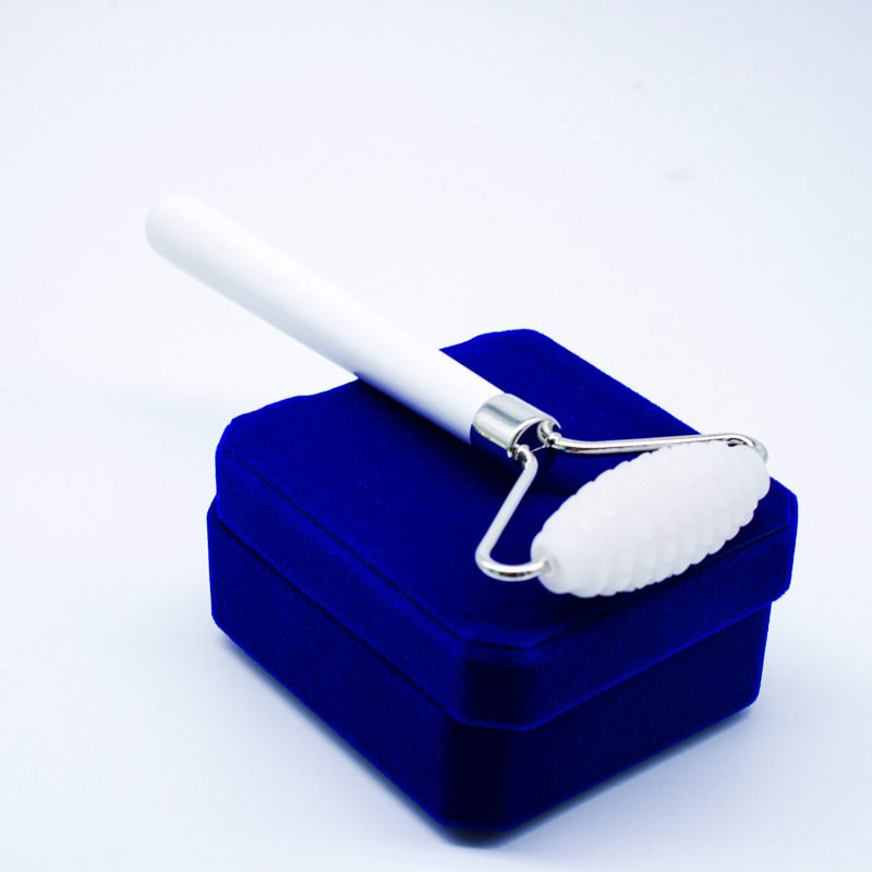 玉石滚轮白玉滚轮单头按摩器白色木柄单头滚轮厂家直销外贸热款