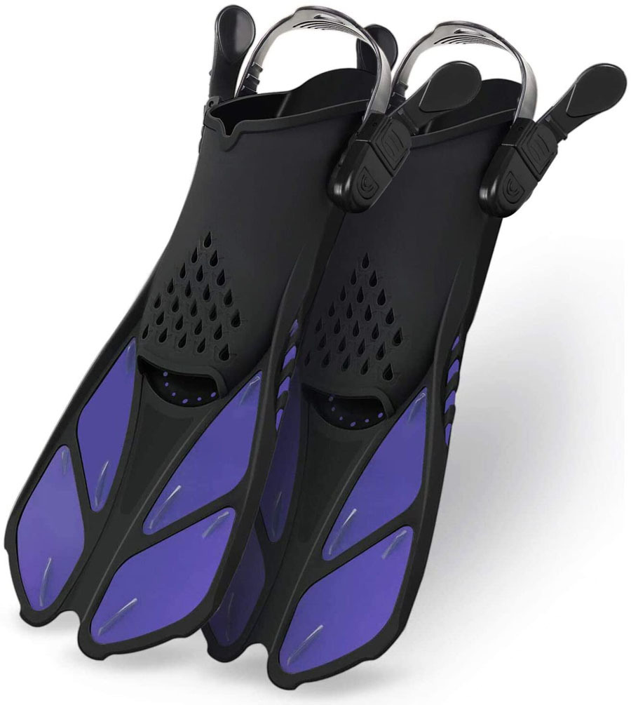 2020年 跨境新款可调节松紧 开脚式 浮潜游泳 短脚蹼户外潜水装备