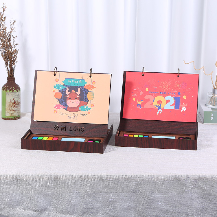 现货新款2021牛年木质台历 便签台历 创意桌面计划本日历