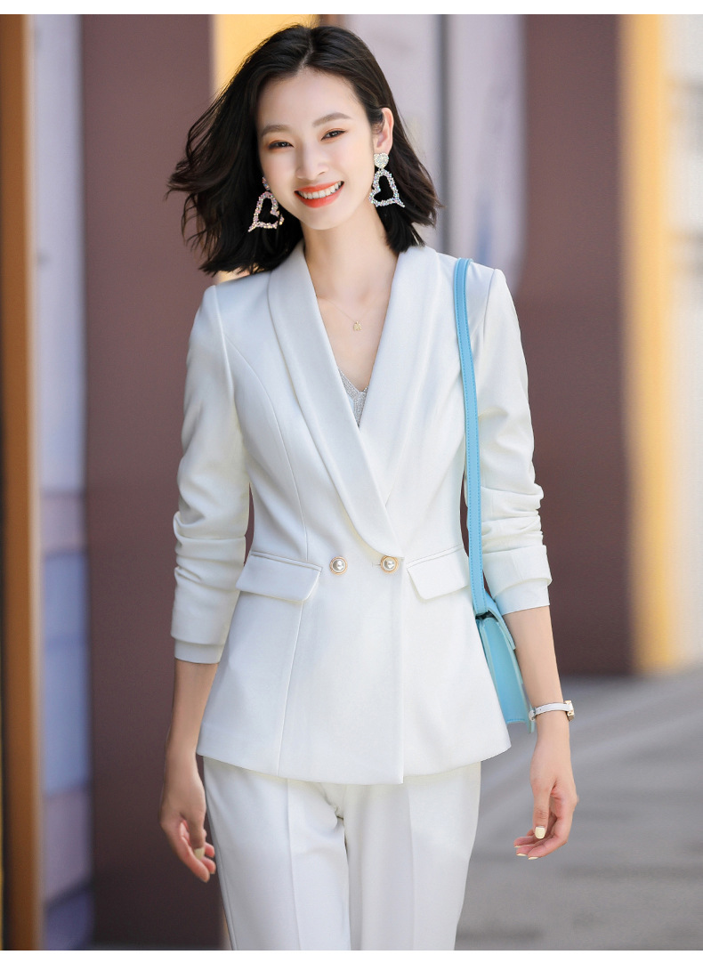 白色职业装西装女套装气质女神范前台工装西服时尚修身气质工作服
