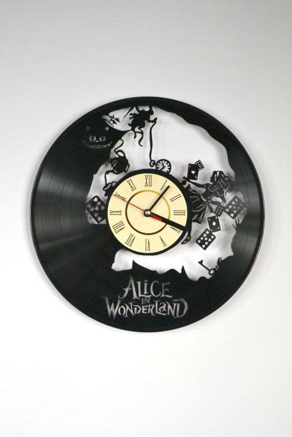 外贸出口黑胶时钟 爱丽丝梦游仙境唱片挂钟 创意复古家居装饰墙钟